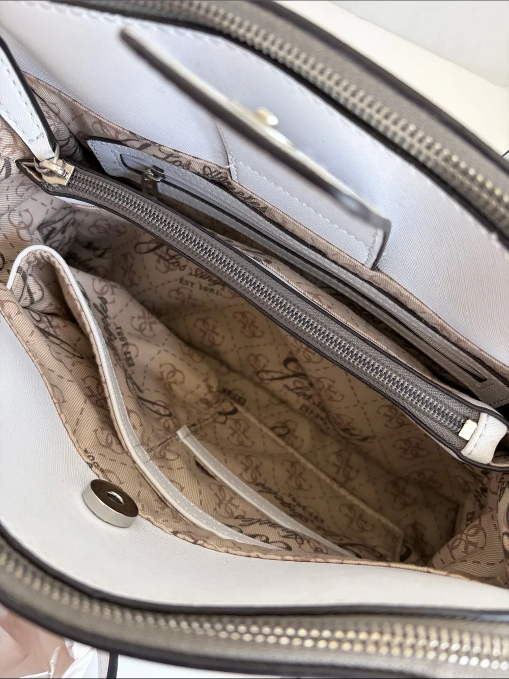 Guess Colorblock Dome Satchel — White, Gray & Blush